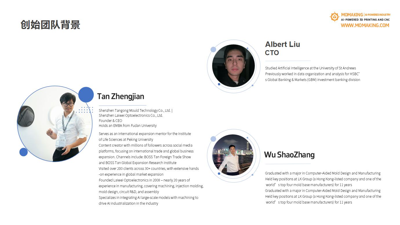Founding team: founder and CEO Tan Zhengjian, CTO Albert Liu, CMO Wu Shaozhang